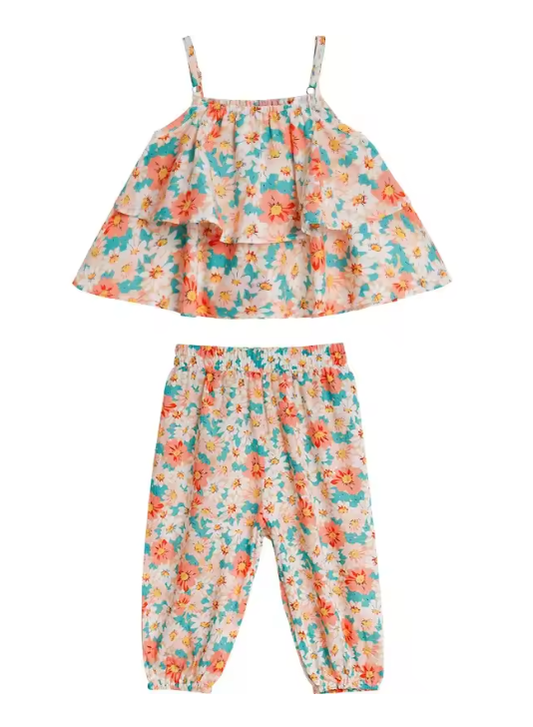 2025 Summer New Baby Girls' Suits Cute Floral Vest and Anti-Mosquito Pants Children Clothing Sets Fashion Kids Outfit