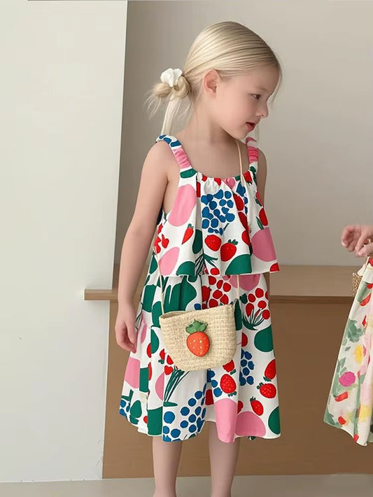 Girls Backless Dress + Bag 2PCS Suit 2025 New Summer 0-8 Years Princess Sleeveless Vest Baby Toddler Dress Fashion Trendy Outfit